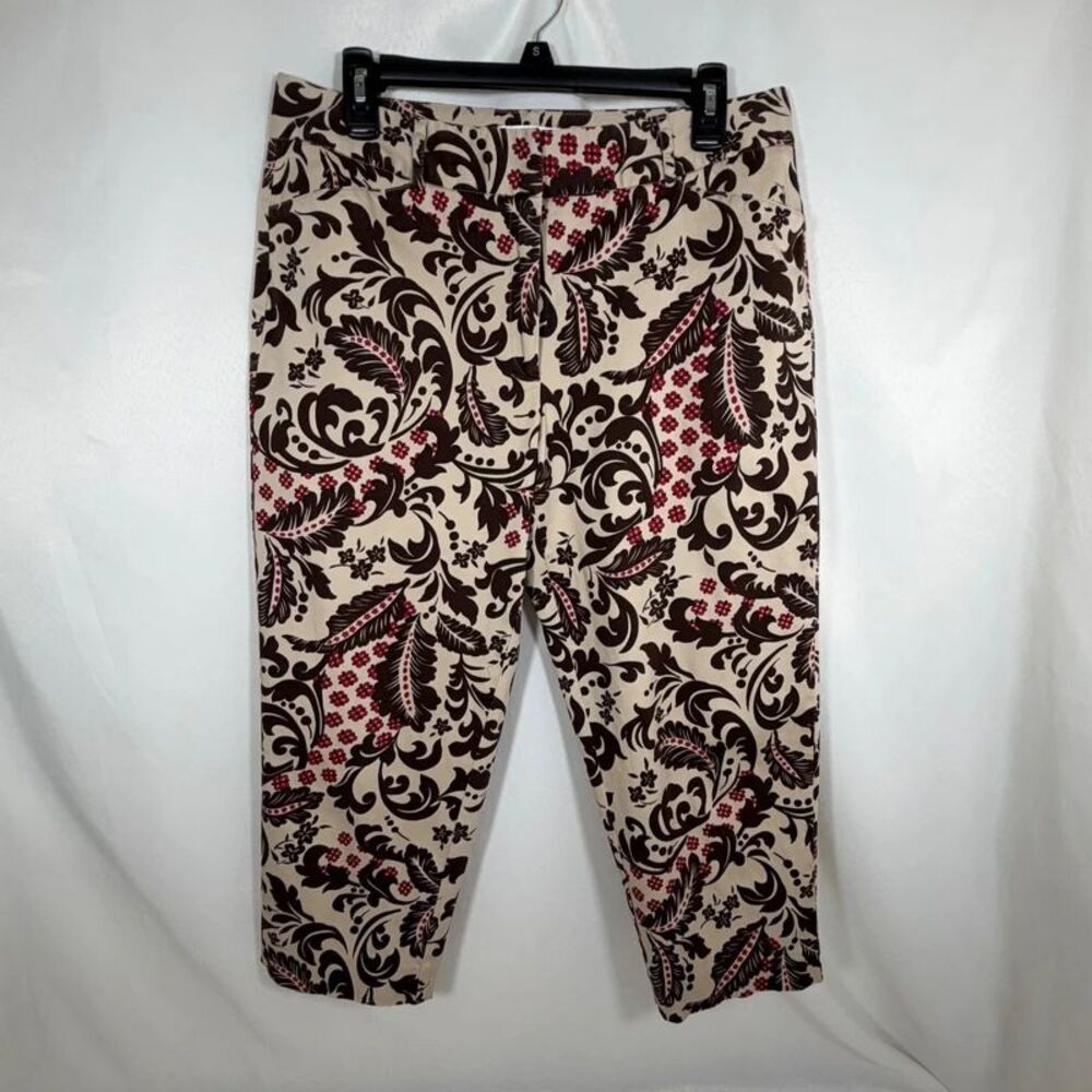 Talbots Petites Size 12P Damask Floral Stretch Crop Pants Made in USA